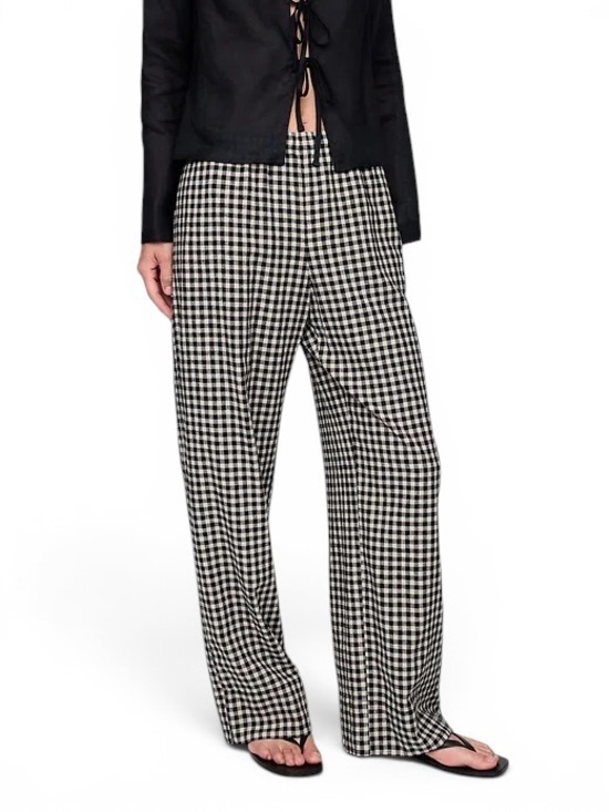 GAP Pants - GAP Wide Leg Easy Linen Pants XS Black Plaid Pull-On Women's Gingham Check NWT